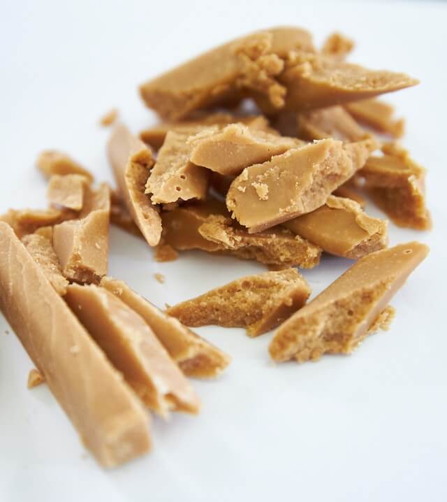 A close-up of a broken chocolateDescription automatically generated